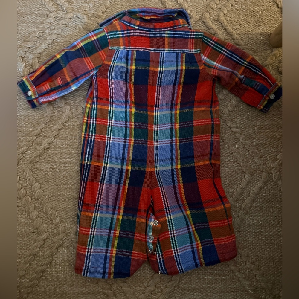 Ralph Lauren Baby Plaid One-Piece Jumpsuit | Red Multi | 0–3 Months | EUC - Picture 3 of 3
